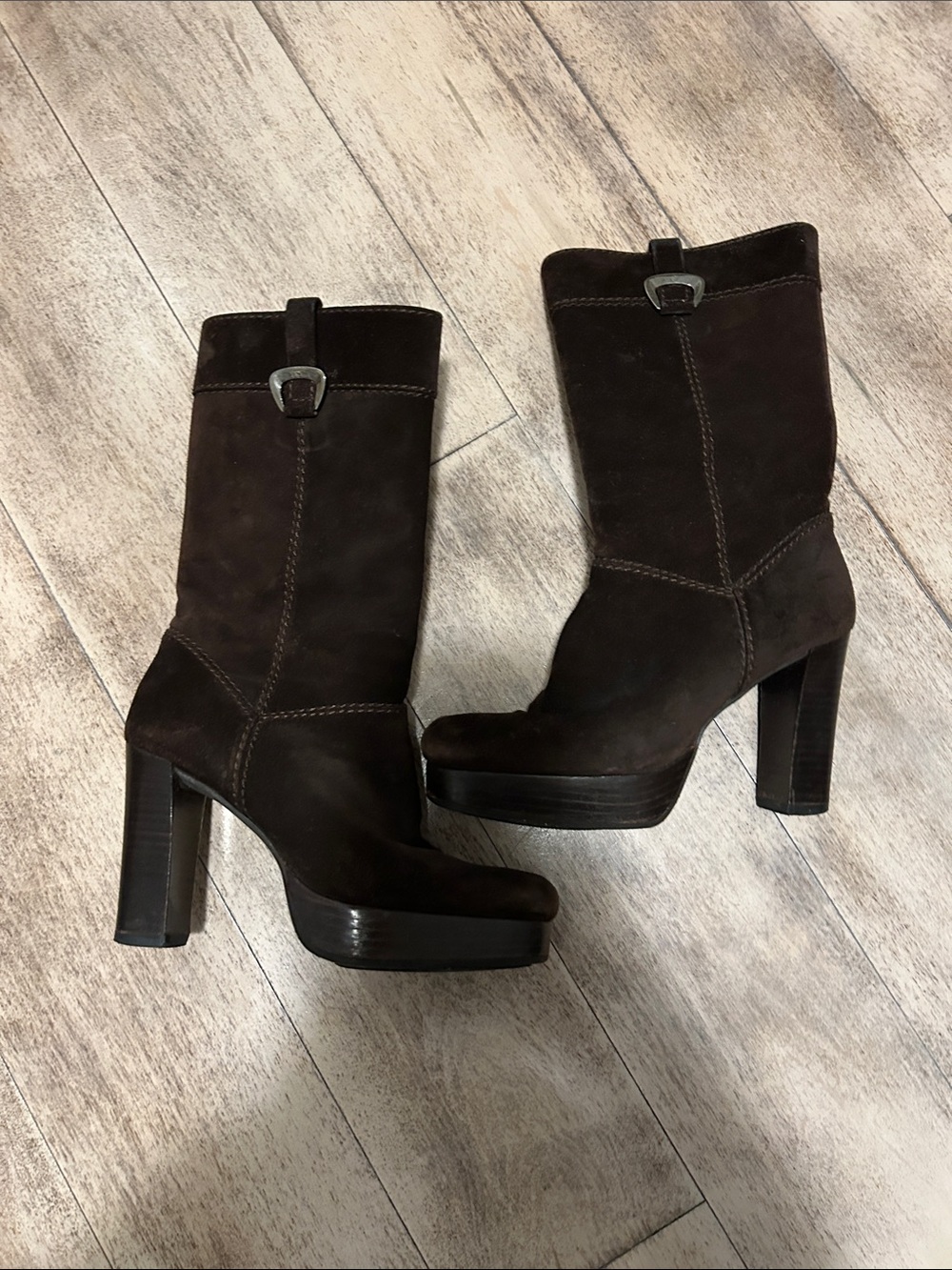 Stuart Weitzman Dark Brown Suede Platform Block Heel Boots